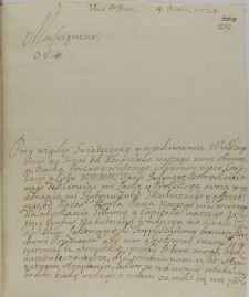 List Katarzyny Kolumby Tarłówny wizytki do Jana Sebastiana Szembeka, 04.06.1724