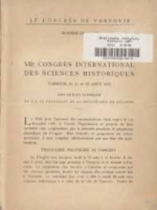 VIIe Congrès international des sciences historiques: Varsovie, du 21 au 28 août 1933: troisie'me circulaire