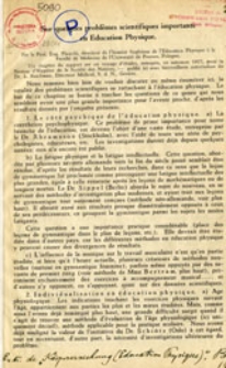 Sur quelques problemes scientifiques importants en education physique