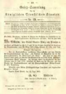 Gesetz-Sammlung f&uuml;r die K&ouml;niglichen Preussischen Staaten. 1889.07.22 No19
