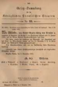 Gesetz-Sammlung f&uuml;r die K&ouml;niglichen Preussischen Staaten. 1882.11.03 No33