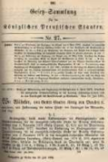 Gesetz-Sammlung f&uuml;r die K&ouml;niglichen Preussischen Staaten. 1895.07.30 No27