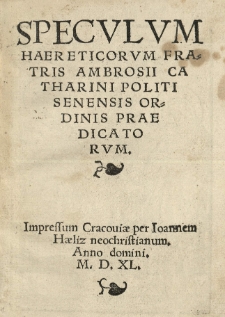 Speculum haereticorum [...]. [Wyd.] (Marcin Sporn, bp)