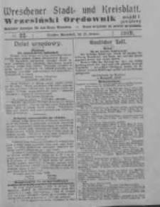 Wreschener Stadt und Kreisblatt; Wrzesiński Orędownik miejski i powiatowy: amtlicher Anzeiger für den Kreis Wreschen; organ urzędowy na powiat wrzesiński 1919.02.22 Nr22