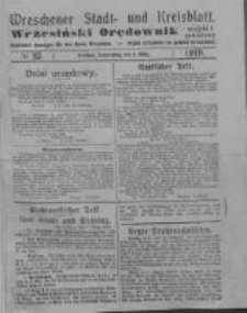 Wreschener Stadt und Kreisblatt; Wrzesiński Orędownik miejski i powiatowy: amtlicher Anzeiger für den Kreis Wreschen; organ urzędowy na powiat wrzesiński 1919.03.06 Nr27
