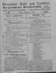 Wreschener Stadt und Kreisblatt; Wrzesiński Orędownik miejski i powiatowy: amtlicher Anzeiger für den Kreis Wreschen; organ urzędowy na powiat wrzesiński 1919.03.11 Nr29