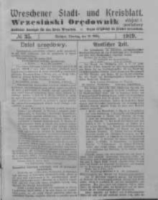 Wreschener Stadt und Kreisblatt; Wrzesiński Orędownik miejski i powiatowy: amtlicher Anzeiger für den Kreis Wreschen; organ urzędowy na powiat wrzesiński 1919.03.25 Nr35