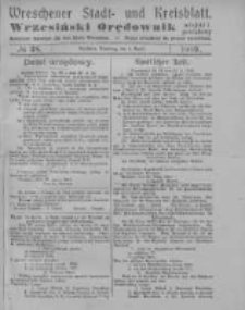 Wreschener Stadt und Kreisblatt; Wrzesiński Orędownik miejski i powiatowy: amtlicher Anzeiger für den Kreis Wreschen; organ urzędowy na powiat wrzesiński 1919.04.01 Nr38