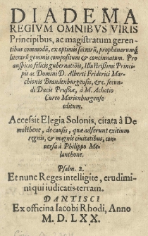 Diadema regium omnibus viris principibus, ac magistratum gerentibus commodu[m] ex optimis sacraru[m], prophanarumq[ue] literaru[m] gemmis compositum [...] a [...] editum