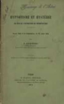 Hypnotisme et hystérie. Du rôle de l'hypnotisme en thérapeutique. Leçon faite à la Salpêtrière, le 23 juin 1891