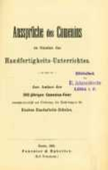 Aussprüche des Comenius zu Gunsten des Handfertigkeits-Unterrichtes aus Anlass der 300j. Comenius-Feier