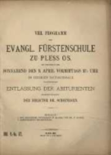 Programm der Evangl. Fürstenschule zu Pless ...