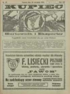 Kupiec Tygodnik: najstarszy tygodnik kupiecko- przemysłowy w Polsce 1925.09.24 R.19 Nr37