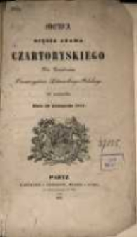 Mowa xsięcia Adama Czartoryskiego na posiedzeniu Towarzystwa Literackiego Polskiego w Paryżu dnia 29 Listopada 1841 roku