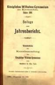Verzeichnis der Kunstsammlung des Königlichen Wilhelms-Gymnasiums