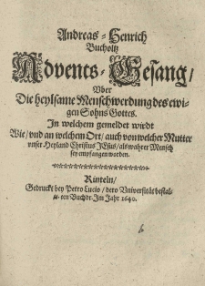 Advents-Gesang über die heylsame Menschwerdung des ewigen Sohn Gottes [...].