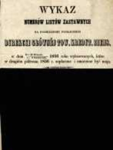 Wykaz numerów listów zastawnych na posiedzeniu publicznem Dyrekcyi Głównej Tow. Kredyt. Zmiesk. w dniu 19 i 20 września / 1 i 2 października 1856 roku wylosowanych, które w drugiem półroczu 1856 r. zapłacone i umorzone być mają.