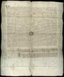 [Transumpt biskupa krakowskiego Piotra Wysza z Radolina przywileju swego poprzednika Jana Grota (Grotowica) i krakowskiej kapituły katedralnej, wystawionego 1 X 1326 r. w Krakowie dla kolegium wikariuszy tamtejszej katedry w sprawie uposażenia w następujące dochody z przeznaczeniem na codzienne utrzymanie: z czwartej części wszystkich ofiar składanych w katedrze krakowskiej na ołtarze i relikwie świętych (w tym na ołtarz i głowę św. Stanisława Biskupa i Męczennika), z dziesięciny dwunastu grzywien na Nowej Górze z dóbr stołowych biskupa oraz z dziesięciu grzywien dochodu z żup solnych w Wieliczce i Bochni]