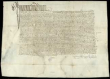 [Transumpt dokumentu Mikołaja z Michałowa kasztelana i starosty krakowskiego wystawionego 24 kwietnia 1434 r., w którym określił on uprawnienia wikariuszy katedry krakowskiej i rajców miasta Krakowa odnoście nieruchomości pozostałych po Świętosławie Popku mieszczaninie kleparskim.]