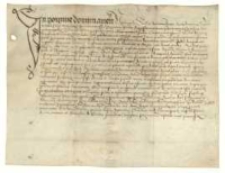 [Potwierdzenie darowizny in perpetuum domu w Śremie uczynionej przez Stanisława plebana w Panience, na rzecz księży Michała Rucianego i Michała Łazarka w zamian za comiesięczne odprawianie mszy za dusze ofiarodawcy i jego rodziców].