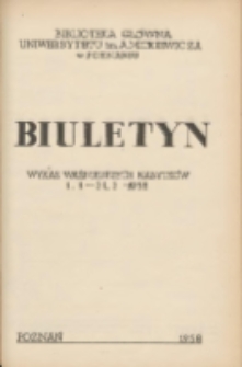 Biuletyn.Wykaz Ważniejszych Nabytk&oacute;w 1.1 - 31.3 1958
