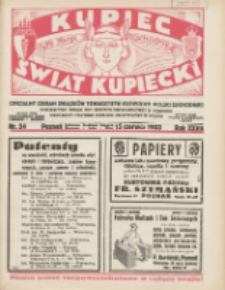 Kupiec-Świat Kupiecki; pisma złączone; oficjalny organ Związk&oacute;w Towarzystw Kupieckich Polski Zachodniej; publikacyjny organ Izby Przemysłowo-Handlowej w Poznaniu; najstarszy tygodnik kupecko-przemysłowo w Polsce 1933.06.15 R.27 Nr24; Na Targi Wschodnie