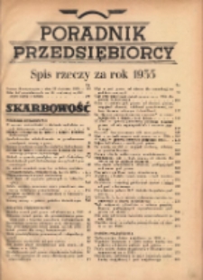 Poradnik Przedsiębiorcy: spis rzeczy za rok 1935