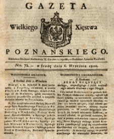 Gazeta Wielkiego Xięstwa Poznańskiego 1820.09.06 Nr72