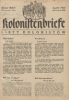 Kolonistenbriefe, April 1941, Erster Brief = Listy Kolonistów, Kwiecień 1941, Pierwszy list