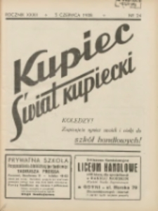 Kupiec-Świat Kupiecki; pisma złączone; oficjalny organ kupiectwa Polski Zachodniej 1938.06.05 R.32 Nr24
