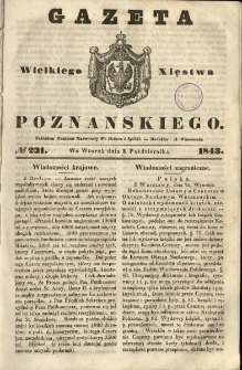 Gazeta Wielkiego Xięstwa Poznańskiego 1843.10.03 Nr231