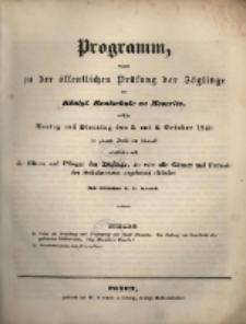 Programm, womit zu der &ouml;ffentlichen Pr&uuml;fung der Z&ouml;glinge der K&ouml;nigl. Realschule zu Meseritz ... einladet