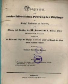 Programm, womit zu der &ouml;ffentlichen Pr&uuml;fung der Z&ouml;glinge der K&ouml;nigl. Realschule zu Meseritz ... einladet