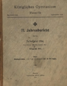 Jahresbericht des Königliches Gymnasium zu Meseritz über das Schuljahr ...