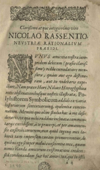 Electorum symbolorum et parabolarum historicarum syntagmata, ex Horo, Clemente, Epiphanio et aliis. P. 1. Hori Apollinis Niliaci hieroglyphica.