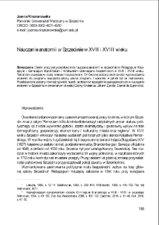 Nauczanie anatomii w Szczecinie w XVII i XVIII wieku