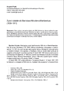 Życie i działalność Stanisława Nikodema Markiewicza (1839–1911)