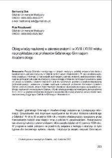 Obieg wiedzy naukowej w zakresie anatomii w XVII i XVIII wieku na przykładzie prac profesorów Gdańskiego Gimnazjum Akademickiego