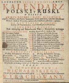 Kalendarz Polski y Ruski [...] na rok 1737 [...] przez [...] Ignacego Pawła Michałowskiego [...]