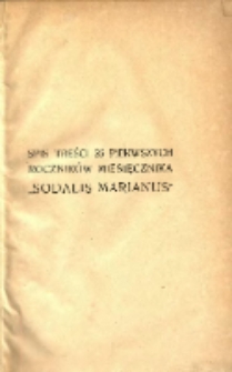 Spis treści 25 pierwszych roczników miesięcznika "Sodalis Marianus" 1902-1926