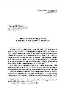 Dwa rękopiśmienne Korany w zbiorach Biblioteki Kórnickiej. Pamiętnik Biblioteki Kórnickiej. Z.37