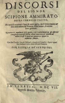Discorsi del [...] Scipione Ammirato, sopra Cornelio Tacito [...]