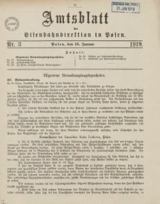 Amtsblatt der Königlichen Eisenbahndirektion in Posen 1919.01.15 Nr3
