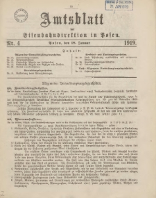 Amtsblatt der Königlichen Eisenbahndirektion in Posen 1919.01.18 Nr4