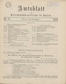 Amtsblatt der Königlichen Eisenbahndirektion in Posen 1919.02.15 Nr10