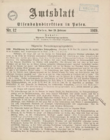 Amtsblatt der Königlichen Eisenbahndirektion in Posen 1919.02.24 Nr12