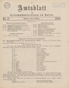 Amtsblatt der Königlichen Eisenbahndirektion in Posen 1919.03.01 Nr13