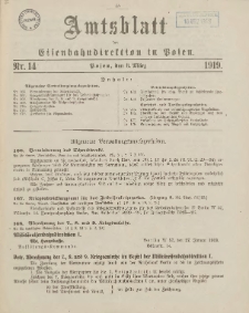 Amtsblatt der Königlichen Eisenbahndirektion in Posen 1919.03.08 Nr14