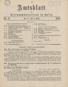 Amtsblatt der Königlichen Eisenbahndirektion in Posen 1919.03.15 Nr16