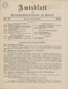 Amtsblatt der Königlichen Eisenbahndirektion in Posen 1919.03.22 Nr18